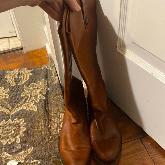 Frye Short Heeled cognac Melissa Boots- extended calf - Picture 3 of 10